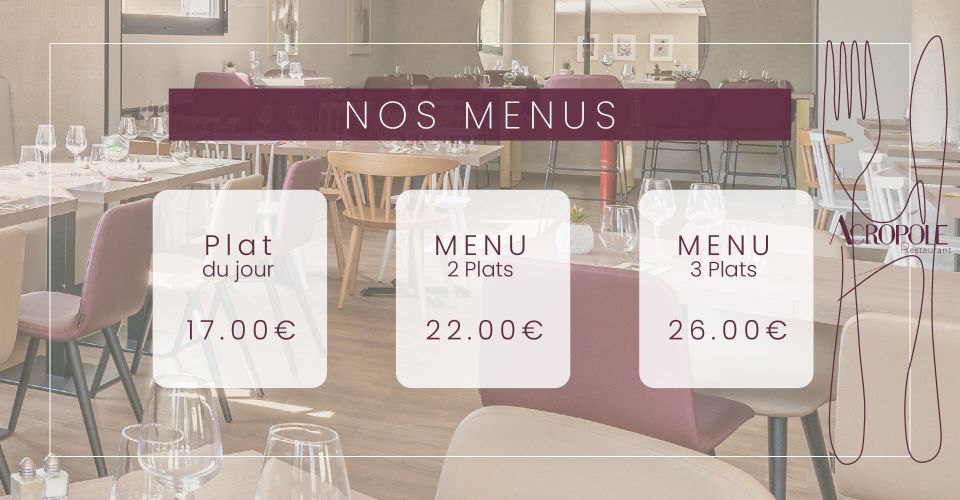 Menu options at L'Acropole restaurant