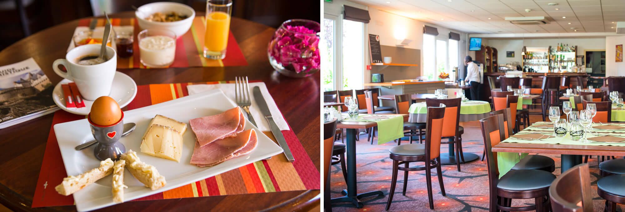 Le petit-déjeuner et le restaurant au Brit Hotel Nantes St-Herblain